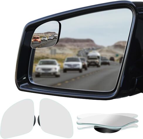 Ampper Blind Spot Mirror ، HD HD Glass Convex Wide Angle Stick على مرآة الظهر الخلفية للعمى لبقع أعمى مرآة للسيارة (مروحة ، صغيرة ، حزمة 2) 2) in Kuwait