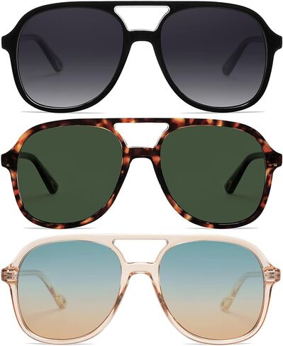 Arjien Polarized Aviator Sunglasses for Women Men UV400 Protection Trendy Sunglasses Double Bridge 70s Retro Vintage Aviators in Saudi Arabia