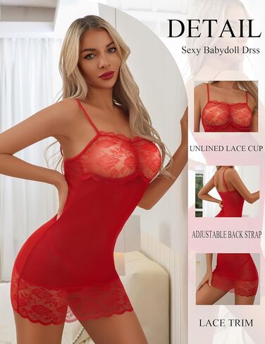 Narcisse Babydoll Lingerie Dress for Women Sexy Nightgown Chemise Mini Dress Strap Nighty Mesh Teddy Lingerie Sleepwear in Kuwait
