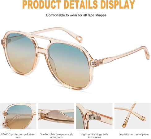Arjien Polarized Aviator Sunglasses for Women Men UV400 Protection Trendy Sunglasses Double Bridge 70s Retro Vintage Aviators in Saudi Arabia