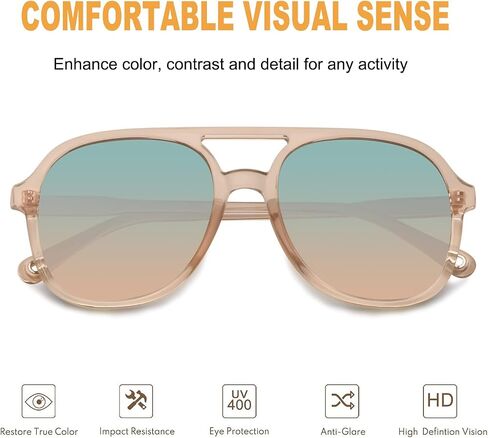 Arjien Polarized Aviator Sunglasses for Women Men UV400 Protection Trendy Sunglasses Double Bridge 70s Retro Vintage Aviators in Saudi Arabia