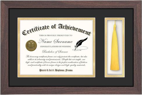Picrit 11x14 Black Wood Diploma/Document Frame with Tempered Glass & Black over Gold Mat, and Display 15x18 Degree Certificate Frame without Mat for Wall, 1 pack in Kuwait