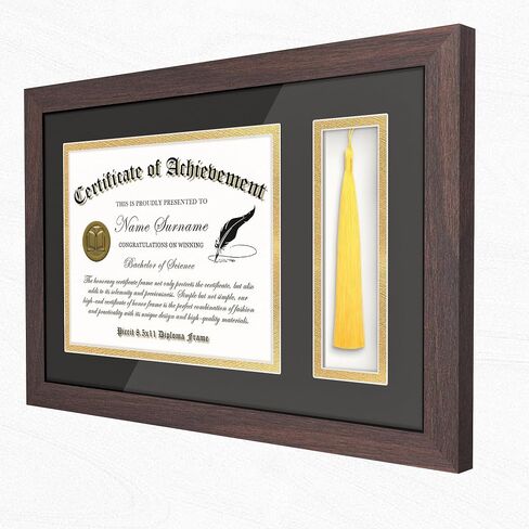 Picrit 11x14 Black Wood Diploma/Document Frame with Tempered Glass & Black over Gold Mat, and Display 15x18 Degree Certificate Frame without Mat for Wall, 1 pack in Kuwait
