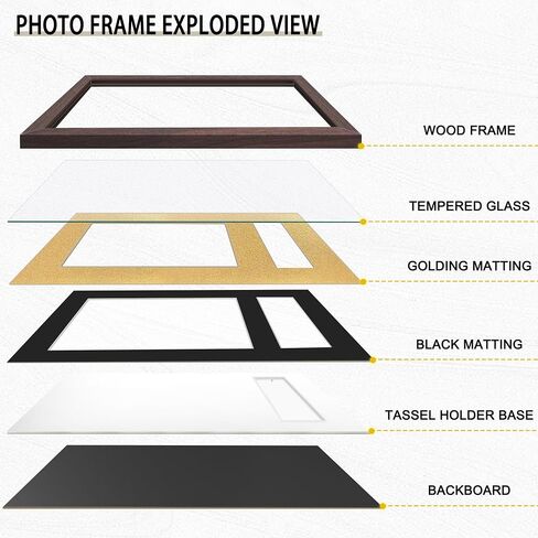Picrit 11x14 Black Wood Diploma/Document Frame with Tempered Glass & Black over Gold Mat, and Display 15x18 Degree Certificate Frame without Mat for Wall, 1 pack in Kuwait