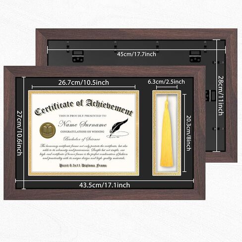Picrit 11x14 Black Wood Diploma/Document Frame with Tempered Glass & Black over Gold Mat, and Display 15x18 Degree Certificate Frame without Mat for Wall, 1 pack in Kuwait
