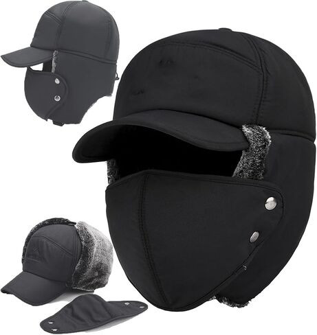 Xirujnfd الشتاء أساسيات دافئة ، 3 في 1 قبعة شتوية رجالي مع اللوحات الأذن ، وقبعة الصياد المبطنة بالفراء قبعة شتوية مقاومة للرياح in Kuwait
