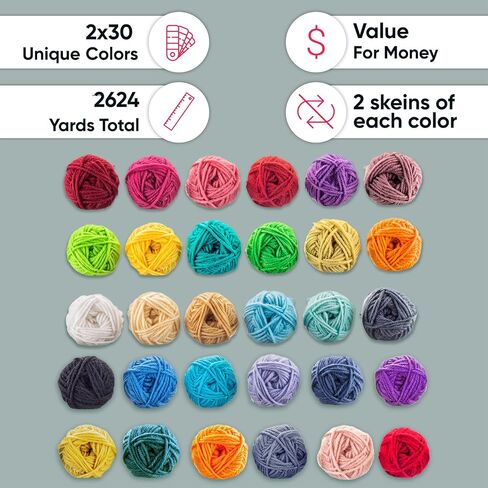 مجموعة Craftiss Crochet للمبتدئين ، 158 قطعة مع 16 لونًا من Skeins Yarn Yarn ، و 1300 ياردة-تعلم الكروشيه الكروشيه الكل في واحد للمبتدئين للبالغين المبتدئين in Kuwait