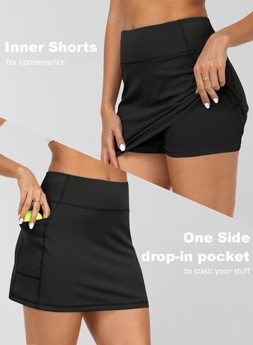 Hiverlay Skorts for Women High Waisted Tennis Skirt with Pocket Golf Skirts Built-in Shorts for Pickleball Running Workout in Kuwait