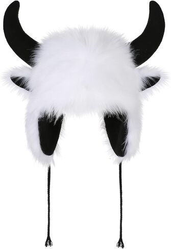 Plush Animal Horn Hat Warm Hooded Earflap Hat Faux Fur Trapper Hat Adult Halloween Cosplay Costume Hat in Kuwait