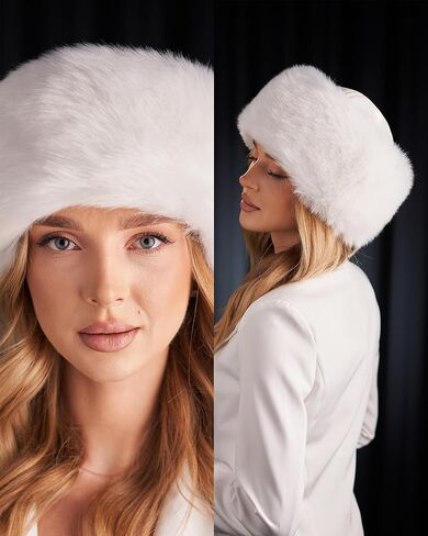Futrzane Siberian Trim Hat - Womens Leather Faux Fur Hats - Elegant Russian Hat in Kuwait