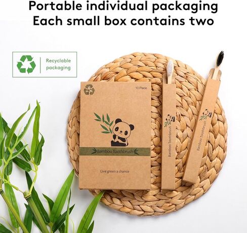 فرش أسنان من الخيزران من غابة العذراء، فرشاة أسنان ذات شعيرات ناعمة صديقة للبيئة وخالية من مادة BPA، فرش أسنان خشبية طبيعية قابلة للتحلل الحيوي، فرشاة أسنان من الخيزران العضوي النباتي من الفحم النباتي للثة الحساسة، مجموعة من 10 قطع in Kuwait
