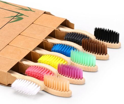 فرش أسنان من الخيزران من غابة العذراء، فرشاة أسنان ذات شعيرات ناعمة صديقة للبيئة وخالية من مادة BPA، فرش أسنان خشبية طبيعية قابلة للتحلل الحيوي، فرشاة أسنان من الخيزران العضوي النباتي من الفحم النباتي للثة الحساسة، مجموعة من 10 قطع in Kuwait