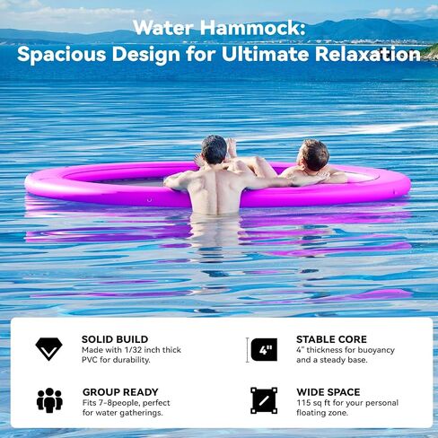 8'x8' Floating Dock, Inflatable Dock,Sunchill Float Ring with 4-inch High-Grade Woven Fabric, Manual Pump for Quick Inflate/Deflate, Fits 4-6, Ideal for Lakes, Pools, Oceans in Saudi Arabia