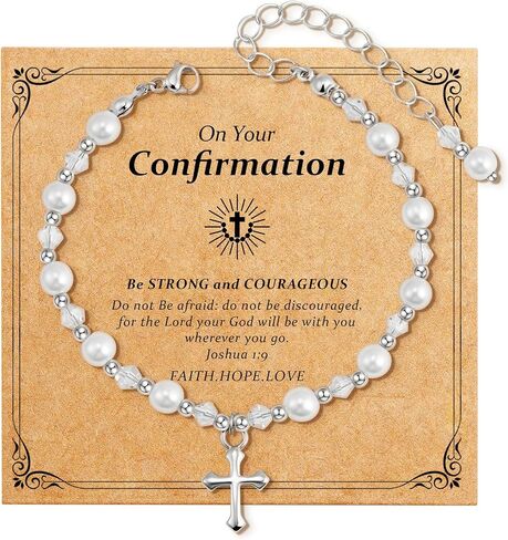 First Communion Gifts for Girls - Pearl Cross Bracelet for Girls First Holy Communion, Baptism, Confirmation Gifts for Teen Girls Granddaughter Daughter Niece in Kuwait