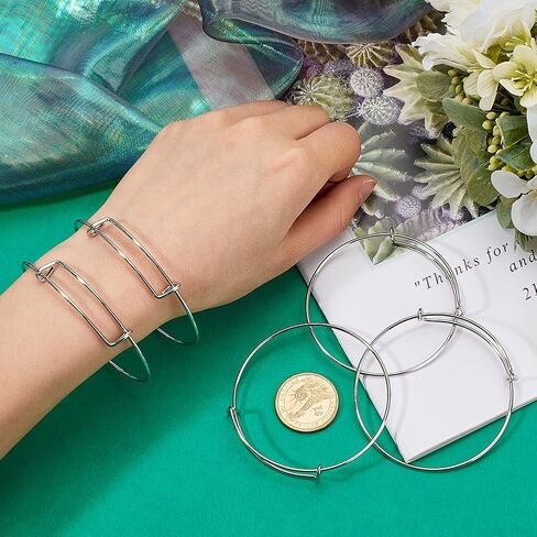 SUNNYCLUE 12Pcs Gold Expandable Bangle Adjustable Wire Bracelets Stainless Steel Blank Metal Stackable Bracelet Cuff Set for Jewelry Making Charms Bulk DIY Crafting Supplies Women Adults Beginner in Kuwait