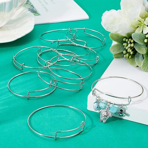 SUNNYCLUE 12Pcs Gold Expandable Bangle Adjustable Wire Bracelets Stainless Steel Blank Metal Stackable Bracelet Cuff Set for Jewelry Making Charms Bulk DIY Crafting Supplies Women Adults Beginner in Kuwait