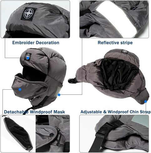 TOP-EX Winter Waterproof Trapper Hat for Men Women with Ear Flaps & Fleece Lined Mask Warm Trooper Hats Reflective Strips in Saudi Arabia