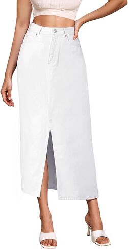 Hybrid & Company Women's Long Denim Skirt – Stretch Jean Skirt for Office and Casual Wear in Kuwait