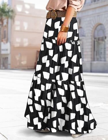 YESNO Women's Summer Boho Floral Maxi Skirts Casual Flowy Tiered A-Line Elastic Waist Skirt with Pockets SK0 in Saudi Arabia