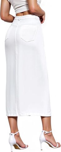 Hybrid & Company Women's Long Denim Skirt – Stretch Jean Skirt for Office and Casual Wear in Kuwait