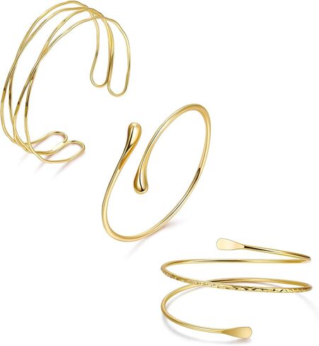 3Pcs Arm Cuff for Women Boho Coil Arm Cuff Bangle Set Adjustable Minimalist Gold Coil Upper Arm Bracelet in Saudi Arabia