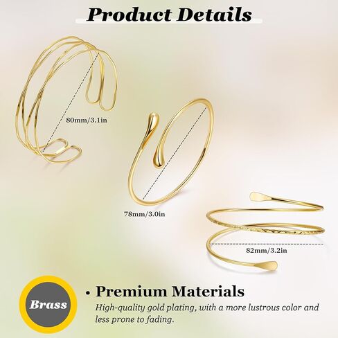 3Pcs Arm Cuff for Women Boho Coil Arm Cuff Bangle Set Adjustable Minimalist Gold Coil Upper Arm Bracelet in Saudi Arabia