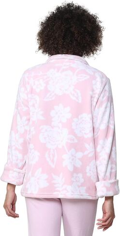 La Cera Women Floral Floral Microfleece سترة مع طوق الماندرين ، والأكمام الطويلة ، والجيوب الأمامية ، وزر الأزرار ، و 100 ٪ بوليستر in Kuwait