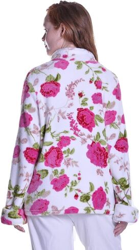 La Cera Women Floral Floral Microfleece سترة مع طوق الماندرين ، والأكمام الطويلة ، والجيوب الأمامية ، وزر الأزرار ، و 100 ٪ بوليستر in Kuwait