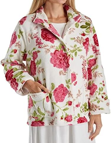 La Cera Women Floral Floral Microfleece سترة مع طوق الماندرين ، والأكمام الطويلة ، والجيوب الأمامية ، وزر الأزرار ، و 100 ٪ بوليستر in Kuwait