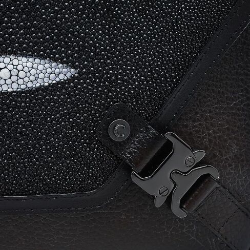 CUADRA | Stingray Leather Messenger Bag, Adjustable Strap BOC28MA Black in Saudi Arabia