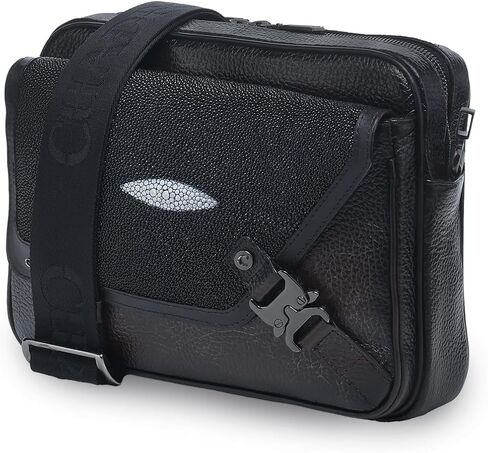 CUADRA | Stingray Leather Messenger Bag, Adjustable Strap BOC28MA Black in Saudi Arabia