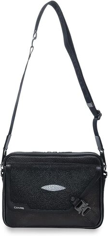 CUADRA | Stingray Leather Messenger Bag, Adjustable Strap BOC28MA Black in Saudi Arabia