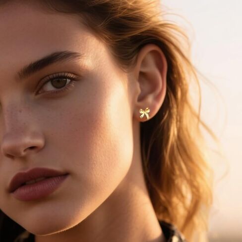 Reffeer Solid 925 Sterling Silver Bow Stud أقراط للنساء المراهقات الصغيرة شريط STUL STUR in Kuwait