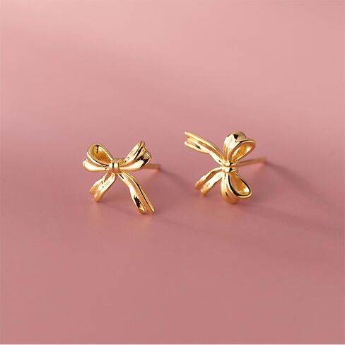 Reffeer Solid 925 Sterling Silver Bow Stud أقراط للنساء المراهقات الصغيرة شريط STUL STUR in Kuwait