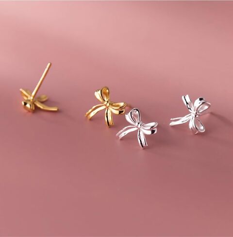 Reffeer Solid 925 Sterling Silver Bow Stud أقراط للنساء المراهقات الصغيرة شريط STUL STUR in Kuwait