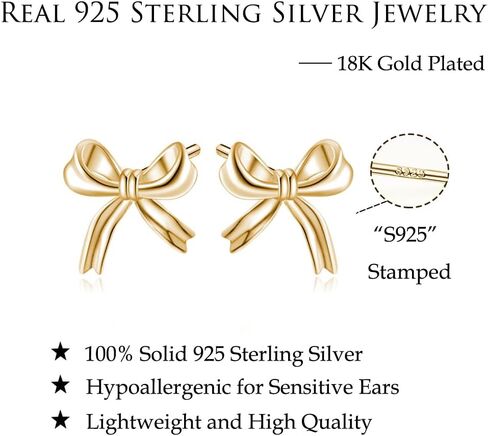 Reffeer Solid 925 Sterling Silver Bow Stud أقراط للنساء المراهقات الصغيرة شريط STUL STUR in Kuwait