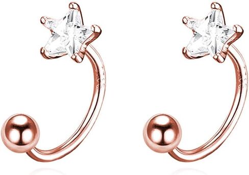 Reffeer Solid 925 Sterling Silver Star Half Hoop Earrings Open Huggie Hoops for Women Teens CZ Star Hoop Earrings Ball Cuffs in Kuwait