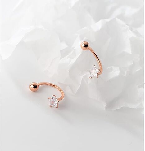 Reffeer Solid 925 Sterling Silver Star Half Hoop Earrings Open Huggie Hoops for Women Teens CZ Star Hoop Earrings Ball Cuffs in Kuwait
