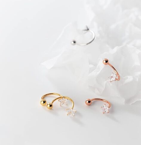 Reffeer Solid 925 Sterling Silver Star Half Hoop Earrings Open Huggie Hoops for Women Teens CZ Star Hoop Earrings Ball Cuffs in Kuwait