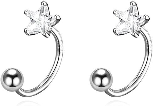 Reffeer Solid 925 Sterling Silver Star Half Hoop Earrings Open Huggie Hoops for Women Teens CZ Star Hoop Earrings Ball Cuffs in Kuwait
