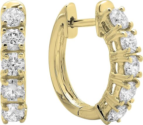 Dazzlingrock Collection 2.60mm Each Round White Diamond 5 Stone Huggies Hinged Post Hoop Earrings for Her (1.00 ctw, Color I-J, Clarity I1-I3) in Solid Gold in Kuwait