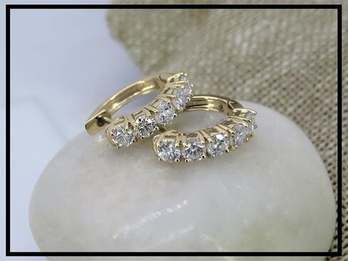 Dazzlingrock Collection 2.60mm Each Round White Diamond 5 Stone Huggies Hinged Post Hoop Earrings for Her (1.00 ctw, Color I-J, Clarity I1-I3) in Solid Gold in Kuwait