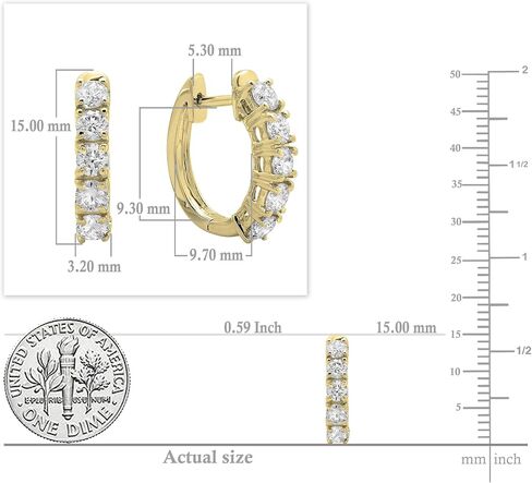 Dazzlingrock Collection 2.60mm Each Round White Diamond 5 Stone Huggies Hinged Post Hoop Earrings for Her (1.00 ctw, Color I-J, Clarity I1-I3) in Solid Gold in Kuwait