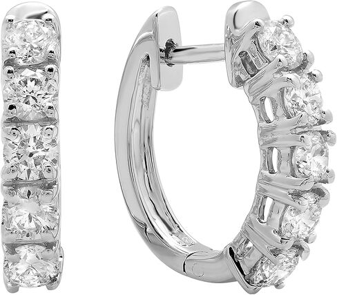 Dazzlingrock Collection 2.60mm Each Round White Diamond 5 Stone Huggies Hinged Post Hoop Earrings for Her (1.00 ctw, Color I-J, Clarity I1-I3) in Solid Gold in Kuwait