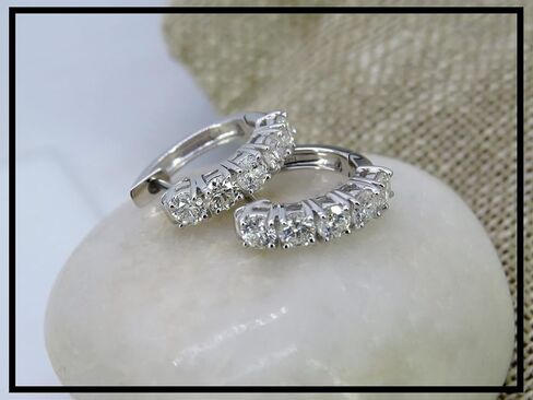 Dazzlingrock Collection 2.60mm Each Round White Diamond 5 Stone Huggies Hinged Post Hoop Earrings for Her (1.00 ctw, Color I-J, Clarity I1-I3) in Solid Gold in Kuwait