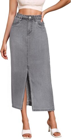 Hybrid & Company Women's Long Denim Skirt – Stretch Jean Skirt for Office and Casual Wear in Kuwait