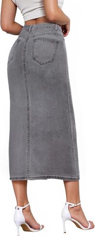 Hybrid & Company Women's Long Denim Skirt – Stretch Jean Skirt for Office and Casual Wear in Kuwait