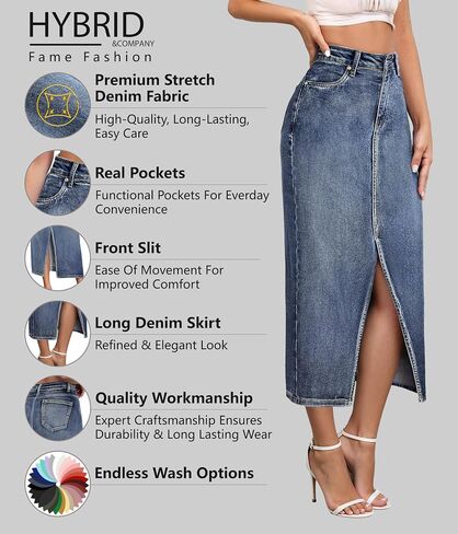 Hybrid & Company Women's Long Denim Skirt - تمتد Jean تنورة للمكاتب وارتداء غير رسمي in Saudi Arabia
