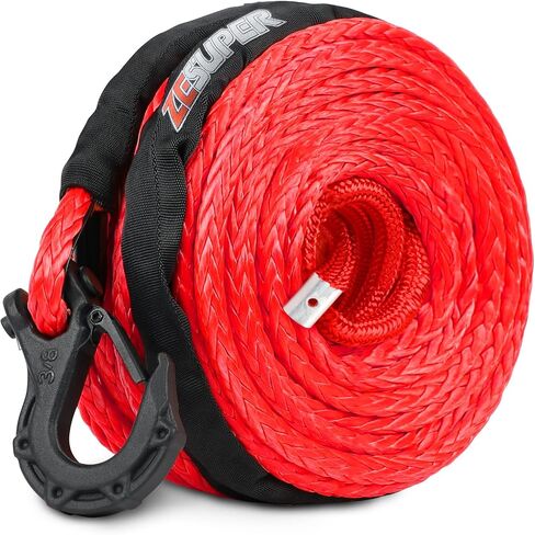 ZESUPER Synthetic Winch Rope 3/8" x 85ft Dyneema 12 Strand Winch Cable Car Tow Recovery Cable Winch Line Recovery Kit Winch Replacement Cable（RED） in Saudi Arabia