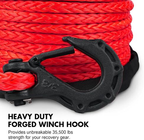 ZESUPER Synthetic Winch Rope 3/8" x 85ft Dyneema 12 Strand Winch Cable Car Tow Recovery Cable Winch Line Recovery Kit Winch Replacement Cable（RED） in Saudi Arabia
